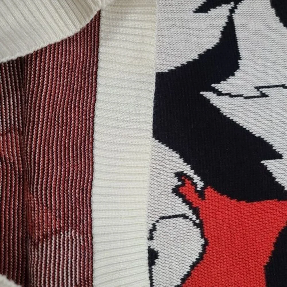 Vintage 70's Abstract Black White Red Sweater Short Sleeve Top - Picture 7 of 8